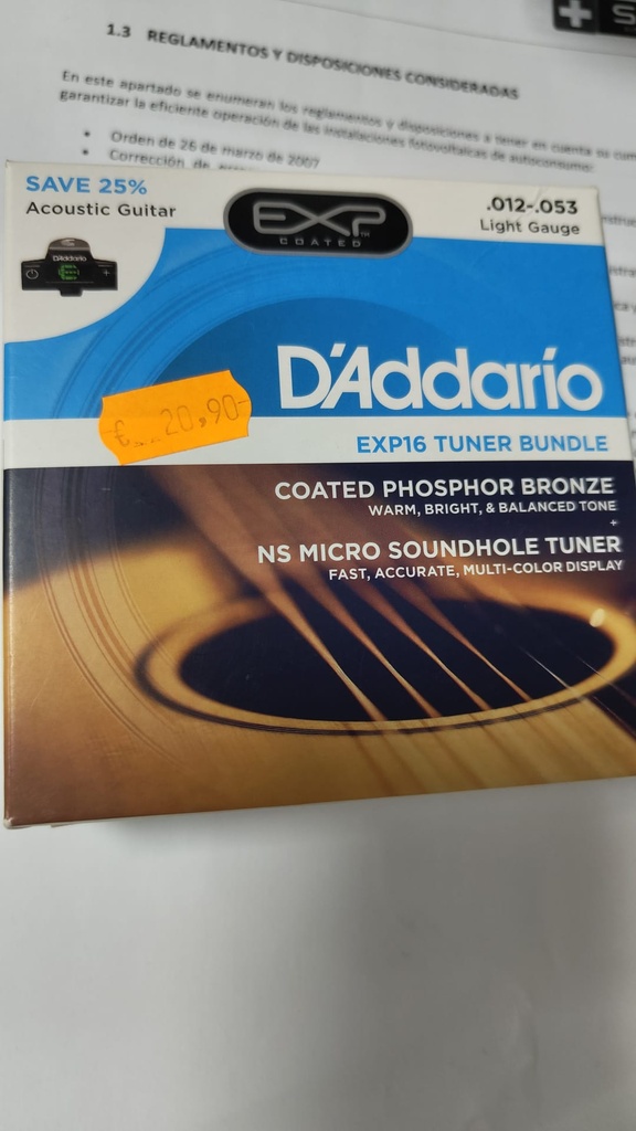 JUEGO CUERDAS D'ADDARIO EXP16 TUNER BUNDLE